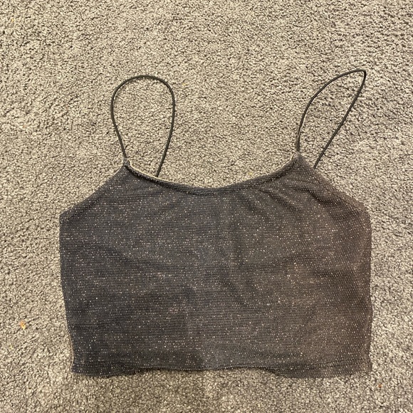 Tops - Black & Gold Sparkly Crop Top